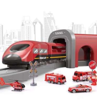 WOOPIE Zestaw Kolejka Elektryczna Lokomotywa Straż Pożarna 66el.