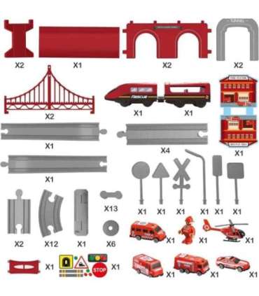WOOPIE Zestaw Kolejka Elektryczna Lokomotywa Straż Pożarna 66el.
