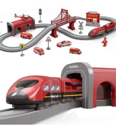 WOOPIE Zestaw Kolejka Elektryczna Lokomotywa Straż Pożarna 66el.