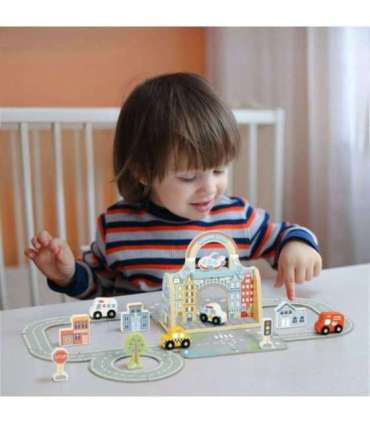 TOOKY TOY mini-linnakomplekt — kaasaskantav autokomplekt kotis