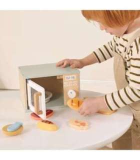 TOOKY TOY Drewniana Kuchenka Mikrofalowa Zestaw Produktów Spożywczych