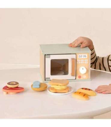 TOOKY TOY Drewniana Kuchenka Mikrofalowa Zestaw Produktów Spożywczych