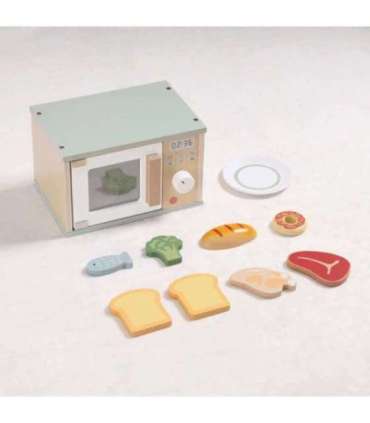 TOOKY TOY Drewniana Kuchenka Mikrofalowa Zestaw Produktów Spożywczych