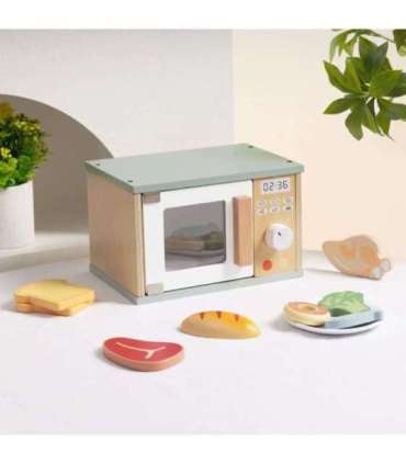 TOOKY TOY Drewniana Kuchenka Mikrofalowa Zestaw Produktów Spożywczych