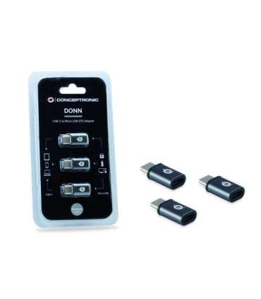 Conceptronic DONN05G DONN USB-C to Micro USB OTG Adapter 3-Pack, USB 2.0 Type-C, USB 2.0 Micro