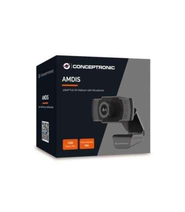 Conceptronic AMDIS01B AMDIS 1080P Full HD Webcam with Microphone, 2 MP, 1080p, 30 fps, H.264