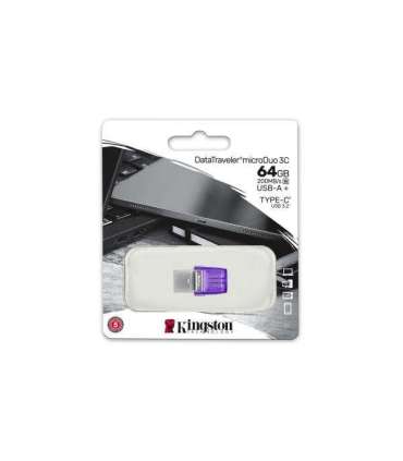 Kingston DTDUO3CG3/64GB DataTraveler microDuo 3C, 64 GB, USB 3.2 Gen 1 Type-C, 200 MB/s, Purple