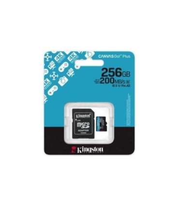 Kingston SDCG4/256GB Canvas Go! Plus microSDXC w/ adapter, 256 GB, 200MB/s A2 U3 V30 Class 10, UHS-I