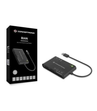 Conceptronic BIAN01B BIAN All-In-One Smart ID Card Reader, USB 3.2 Gen 1, Black, 26 g