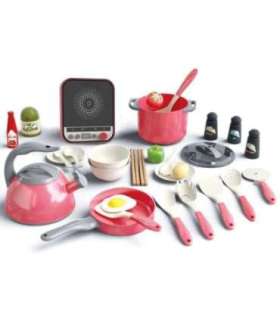 WOOPIE Zestaw Małego Kucharza Indukcja Garnki Patelnia Czajnik Różowy 30el.