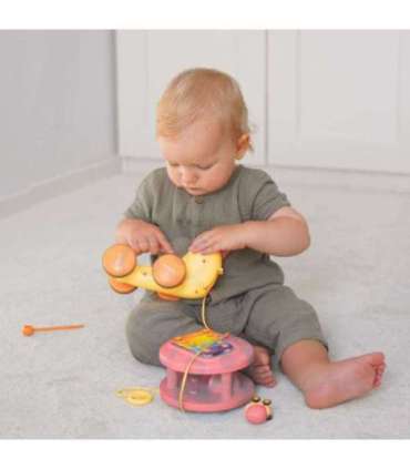 WOOPIE Ślimak do Ciągnięcia 4w1 Cymbałki Zębatki Sensoryczne Wyrzutnia + Małe Autko