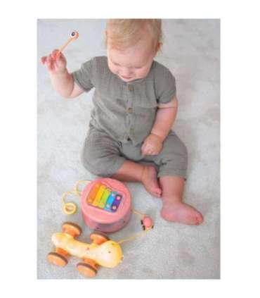 WOOPIE Ślimak do Ciągnięcia 4w1 Cymbałki Zębatki Sensoryczne Wyrzutnia + Małe Autko