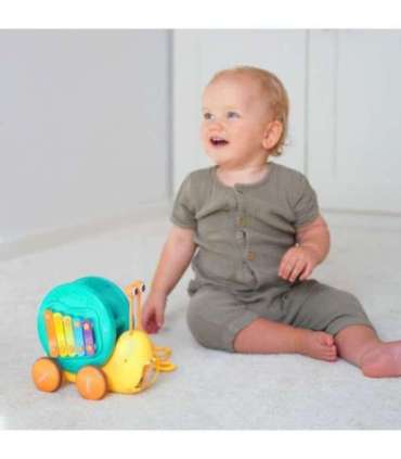 WOOPIE Ślimak do Ciągnięcia 4w1 Cymbałki Zębatki Sensoryczne Wyrzutnia + Małe Autko