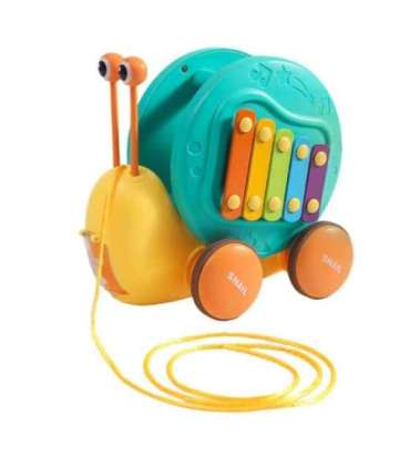 WOOPIE Ślimak do Ciągnięcia 4w1 Cymbałki Zębatki Sensoryczne Wyrzutnia + Małe Autko