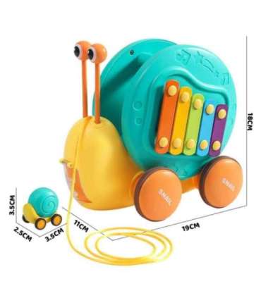WOOPIE Ślimak do Ciągnięcia 4w1 Cymbałki Zębatki Sensoryczne Wyrzutnia + Małe Autko
