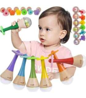 CLASSIC WORLD Grzechotka 2w1 Drewniany Instrument Tęczowy Marakas 1 szt.