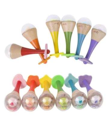 CLASSIC WORLD Grzechotka 2w1 Drewniany Instrument Tęczowy Marakas 1 szt.