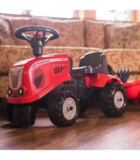 FALK Traktorek Baby Mac Cormick Czerwony z Przyczepką + akc. od 1 roku