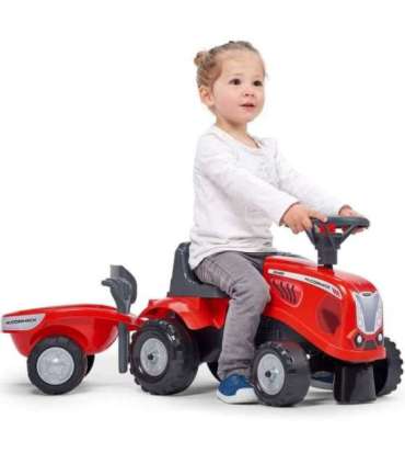 FALK Traktorek Baby Mac Cormick Czerwony z Przyczepką + akc. od 1 roku