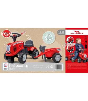 FALK Traktorek Baby Mac Cormick Czerwony z Przyczepką + akc. od 1 roku