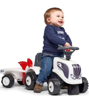 FALK Traktorek Baby Valtra Biały z Przyczepką + akc. od 1 roku