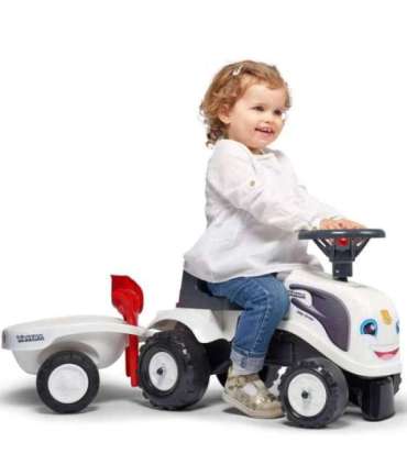 FALK Traktorek Baby Valtra Biały z Przyczepką + akc. od 1 roku