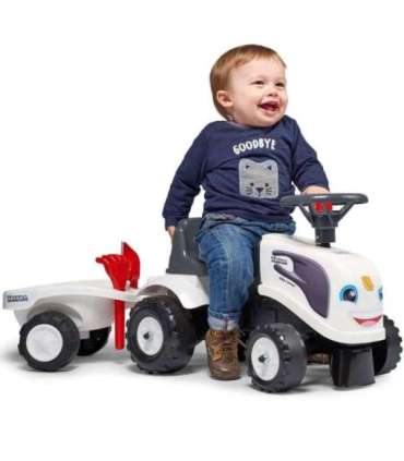 FALK Traktorek Baby Valtra Biały z Przyczepką + akc. od 1 roku