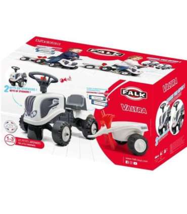 FALK Traktorek Baby Valtra Biały z Przyczepką + akc. od 1 roku