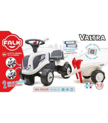 FALK Traktorek Baby Valtra Biały z Przyczepką + akc. od 1 roku