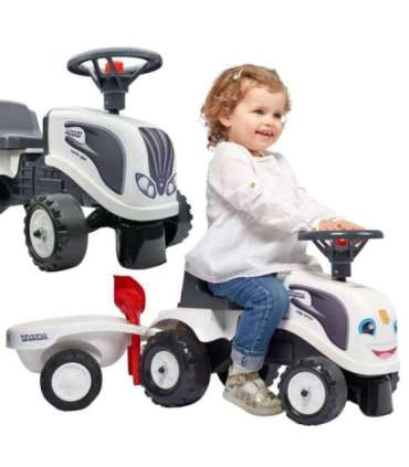 FALK Traktorek Baby Valtra Biały z Przyczepką + akc. od 1 roku