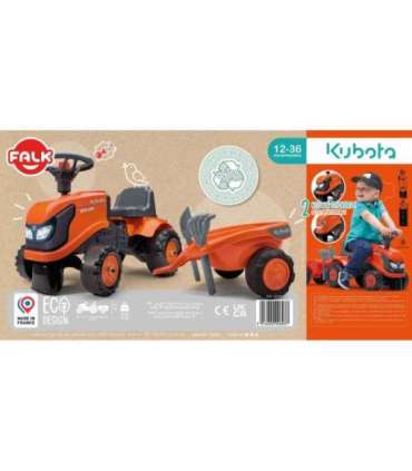 FALK Traktorek Kubota Pomarańczowy z Przyczepką + akc. od 1 roku