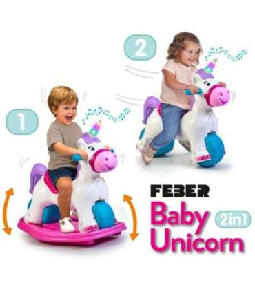 FEBER Interaktywny Bujany Jednorożec 2w1 – Jeździk Biegowy