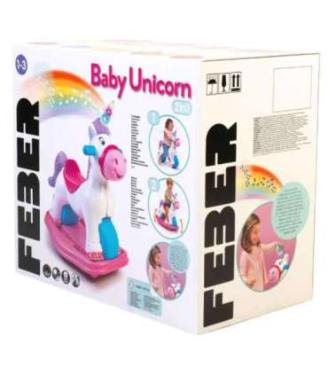 FEBER Interaktywny Bujany Jednorożec 2w1 – Jeździk Biegowy