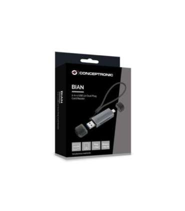 Conceptronic BIAN05G 2-in-1 USB 3.0 Dual Plug Card Reader, SD/MicroSD 3.0, UHS-I, (Micro-)SD