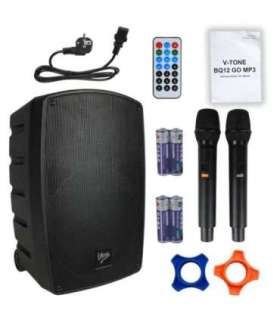 V-TONE BQ12 GO MP3 - active 8" battery-powered speaker with wireless microphone and remote control, black