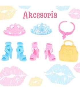 WOOPIE ROYAL Zestaw Modowy Dla Lalek Sukienki Buty Biżuteria Akcesoria