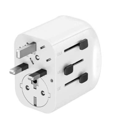 Gembird TPA-EU2A1C15-01-W Grounded universal travel power adapter, 15 W, white