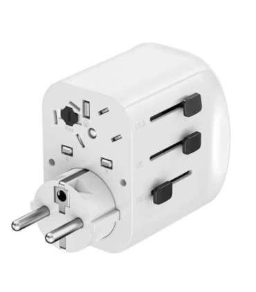 Gembird TPA-EU2A1C15-01-W Grounded universal travel power adapter, 15 W, white