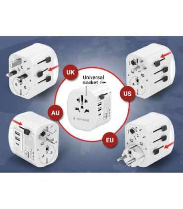 Gembird TPA-EU2A1C15-01-W Grounded universal travel power adapter, 15 W, white