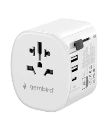 Gembird TPA-EU2A1C15-01-W Grounded universal travel power adapter, 15 W, white