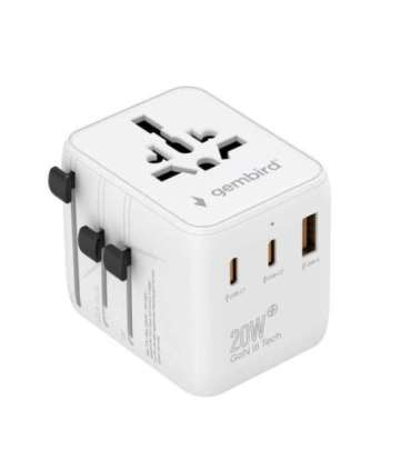 Gembird TPA-1A2C20-01-W Universal travel power adapter, 20 W, white