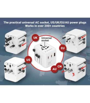 Gembird TPA-1A2C20-01-W Universal travel power adapter, 20 W, white