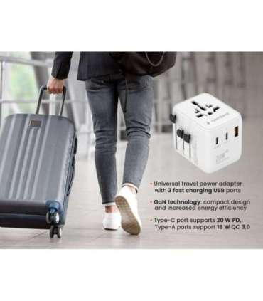 Gembird TPA-1A2C20-01-W Universal travel power adapter, 20 W, white