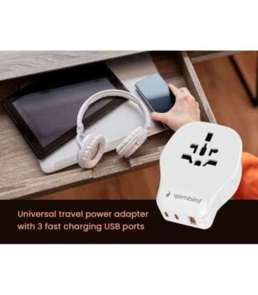 Gembird TPA-1A2C20-02-W Universal travel power adapter, 20 W, white