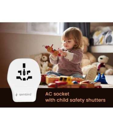 Gembird TPA-1A2C20-02-W Universal travel power adapter, 20 W, white