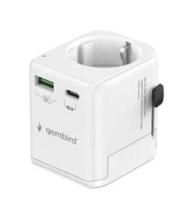 Gembird TPA-EU1A1C20-01-W Grounded universal travel power adapter, 20 W, white