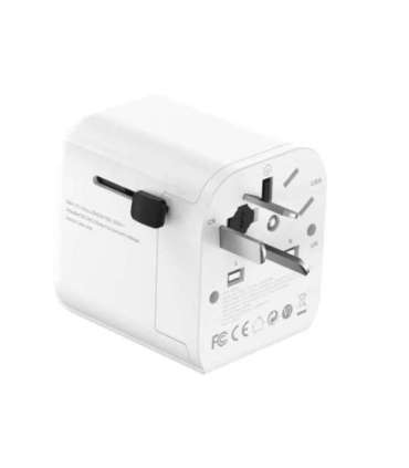 Gembird TPA-EU1A1C20-01-W Grounded universal travel power adapter, 20 W, white