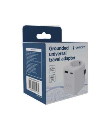 Gembird TPA-EU1A1C20-01-W Grounded universal travel power adapter, 20 W, white