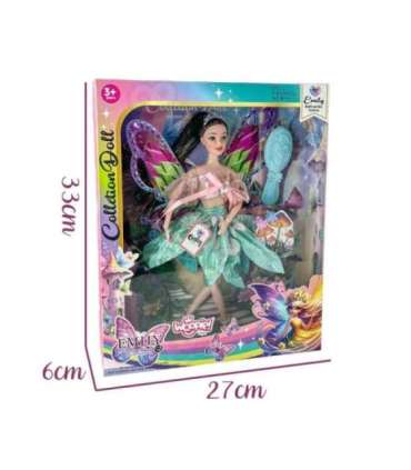 WOOPIE ROYAL Lalka Emi Wróżka z Kolorowymi Skrzydłami i Szczotką do Włosów