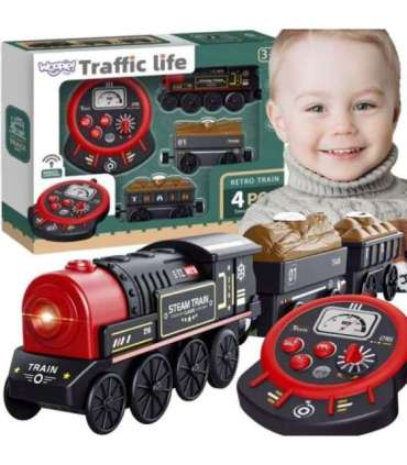 WOOPIE Lokomotywa Elektryczna Zdalnie Sterowana Kolejka Retro Wagony 4 el.